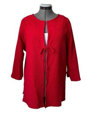 Dunes Waffle Cotton tie front topper cardigan jacket XL
